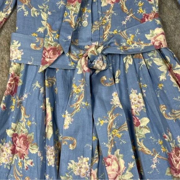 Laura Ashley Cottagecore Romantic Feminine Prairie Floral Cotton Wool Dress Sz 8 - Picture 10 of 16